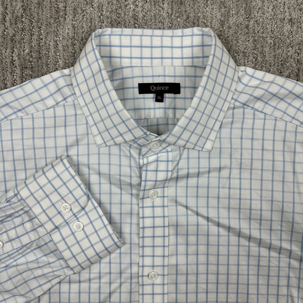 Quince Shirt Men XL Blue Check OCBD Organic Cotton Stretch Poplin Office Casual